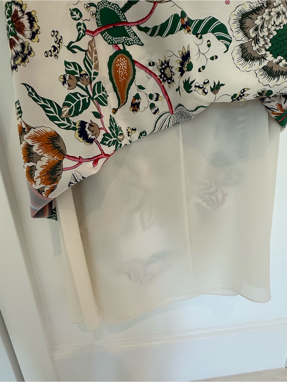 Tory Burch Floral Print Midi Skirt in Cream with Green & Orange Accents - Picture 5 of 6